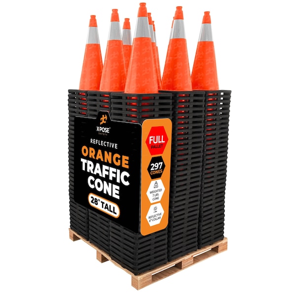 Xpose Safety Traffic Safety Cone, PVC, 28 in Height, 14 in Length, Orange - OTC28-6-FP297-X