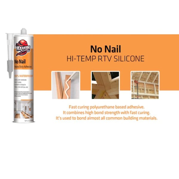 Krakenbond Krakenbond No Nail Construction Adhesive, Waterproof Heavy Duty Sealant, 10.1 oz, Clear, 12PK - KR510PA-12
