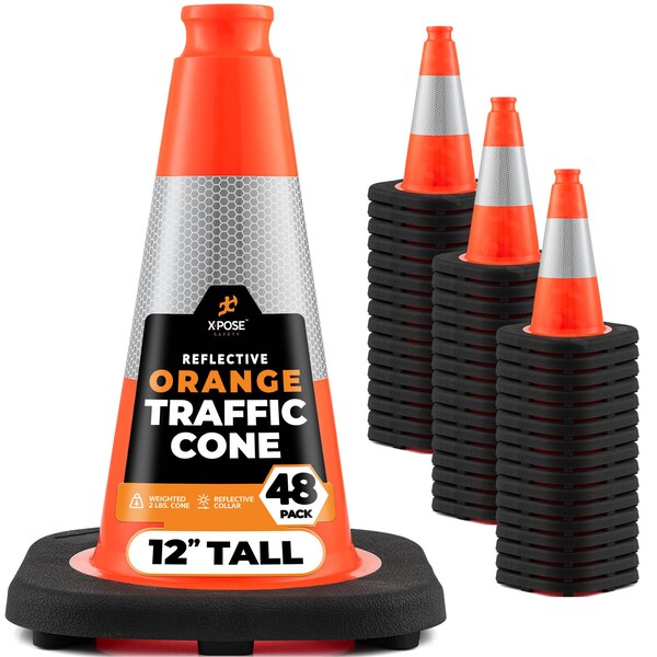 Xpose Safety Traffic Safety Cone, PVC, 12 in Height, 9 in Length, Orange - OTC12-4-48-X