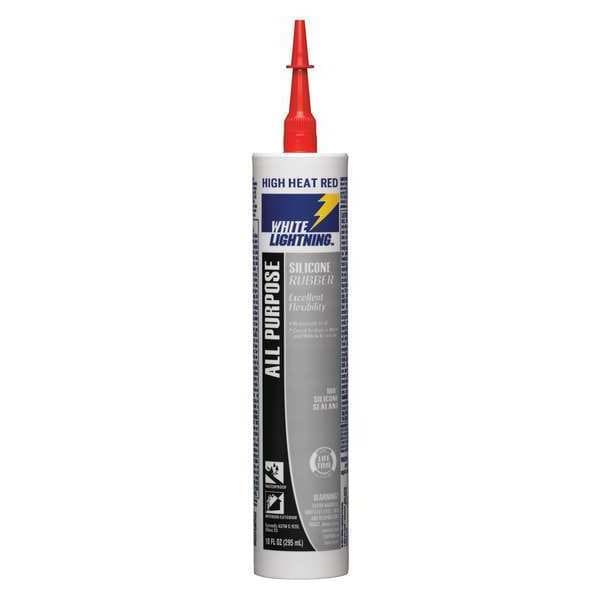 White Lightning High Temp. Silicone Sealant, 10 oz, Red, Temp Range -50 to 450 Degrees F - W11127010