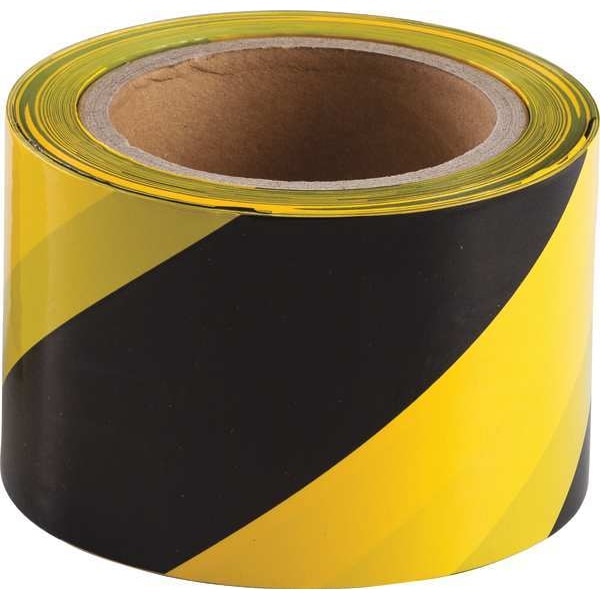Zoro Select Barricade Tape, No Legend, Black/Yellow, 3 in Wide x 200 ft Length, Polyethylene, 3 mil - 91214