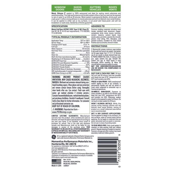 Ge GE Advanced Gray Silicone 2 Metal Gutter Caulk Sealant 10.1 oz - 2816710