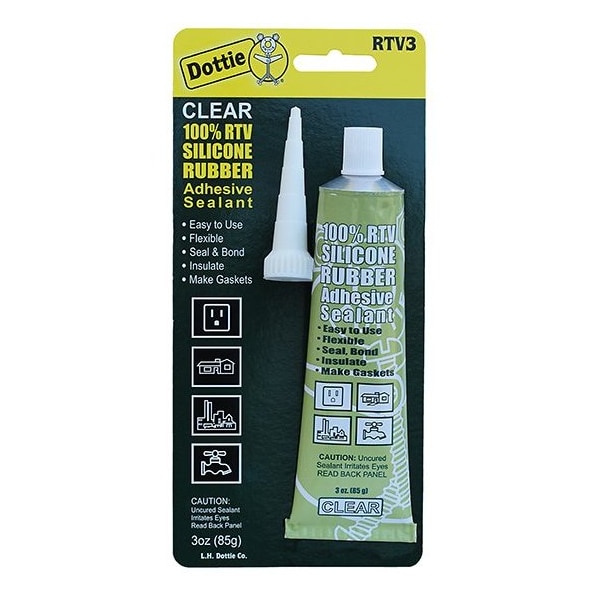 Dottie Silicone Sealant, 3 oz., Carded Tube, Clear, Silicone Base - RTV3
