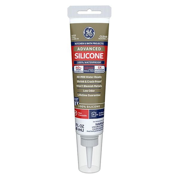 Silicone Ii 2.8 oz GE Advanced Kitchen & Bath Caulk Sealant Clear, 12PK - 1023381
