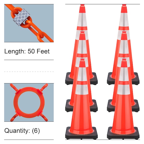 Mr. Chain 36" Traffic Orange Reflective Traffic Cones and Reflective Chain Kit - 27280-6