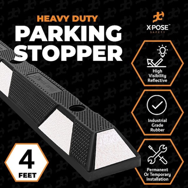 Xpose Safety Parking Block Curb Stop, 48 Heavy Duty, White Reflective Strip 1-PK - PBSW-4-X