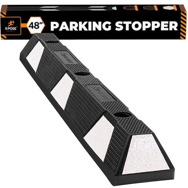 Xpose Safety Parking Block Curb Stop, 48 Heavy Duty, White Reflective Strip 1-PK - PBSW-4-X