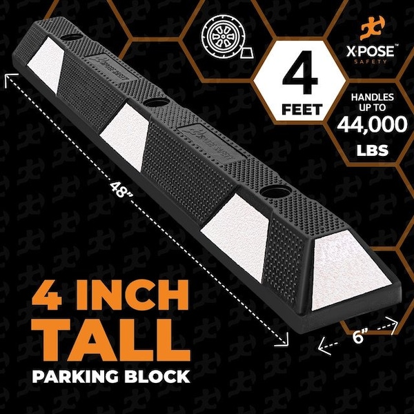 Xpose Safety Parking Block Curb Stop, 48 Heavy Duty, White Reflective Strip 1-PK - PBSW-4-X