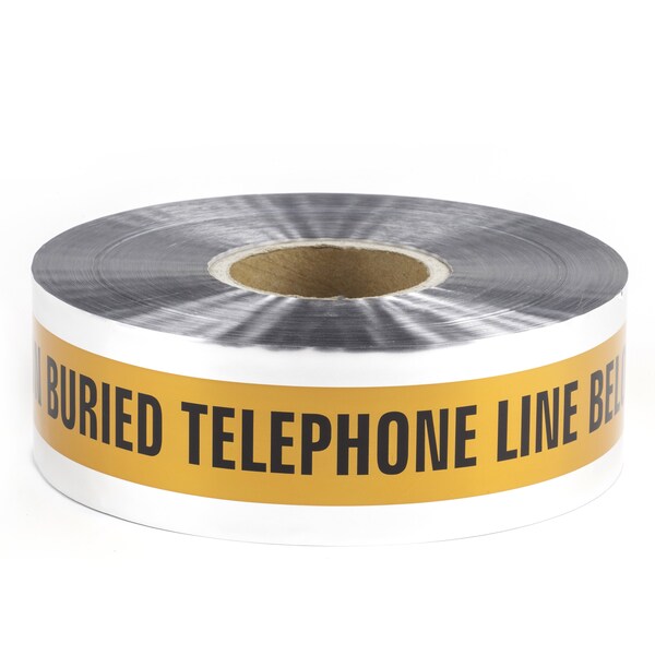Dottie Detectable Warning Tape, Caution Buried Telephone Line Below, Orange, Foil Bonded Polyethylene - DU05
