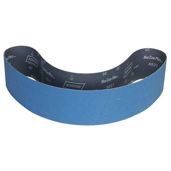 Norton Abrasives Sanding Belt, 4 in W, 54 in L, Coated, Zirconia Alumina, 120 Grit, Medium, BlueFire R823P, Blue - 78072728847
