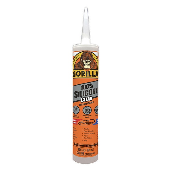 Gorilla Glue Silicone Sealant, 10 oz, Cartridge, Clear, Silicone Base, Waterproof Caulk & Seal - 108311