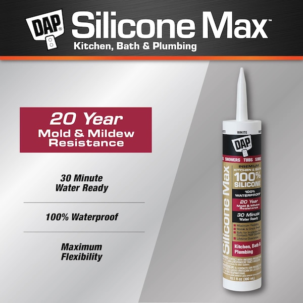 Dap Silicone Sealant, 10.1 fl oz, Cartridge, White, Silicone Base, Kitchen, Bath & Plumbing - 7079808667