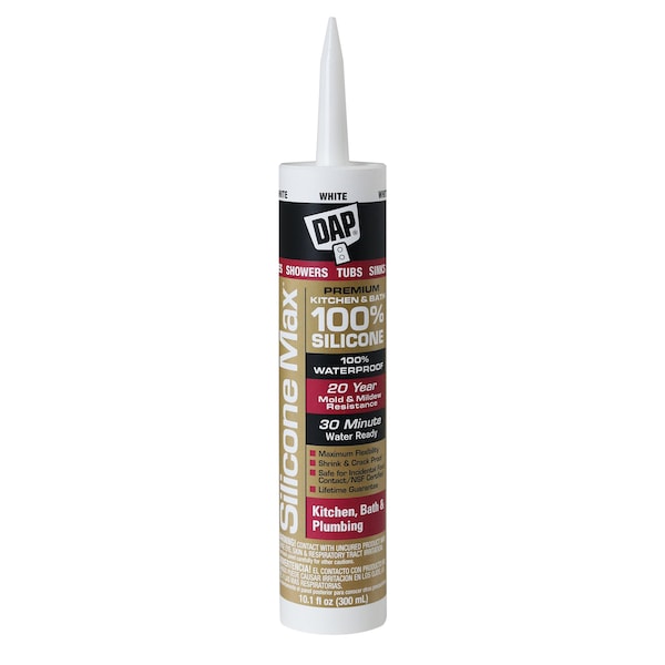 Dap Silicone Sealant, 10.1 fl oz, Cartridge, White, Silicone Base, Kitchen, Bath & Plumbing - 7079808667