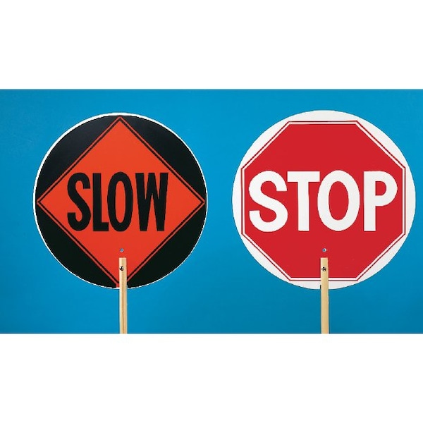Mutual Industries Traffic Control Stop/Slow Paddle, Red/Orange, Plastic, 2 Inch Length - 14983-10