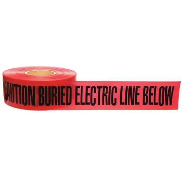 Zoro Select Underground Marking Tape, Caution Buried Electric Line Below, Red, 3 in Wide x 1,000 ft Length - 91295