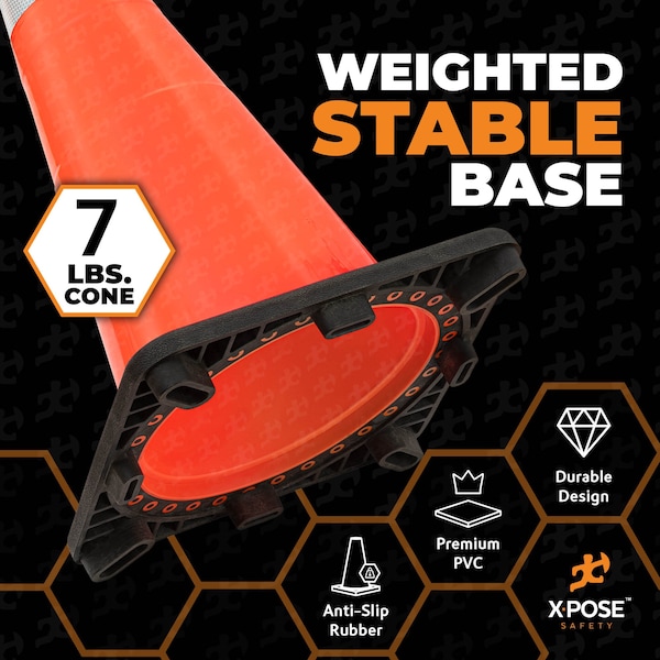 Xpose Safety Traffic Cone, PVC, 28" Height, Orange - OTC28-6-6-X-S