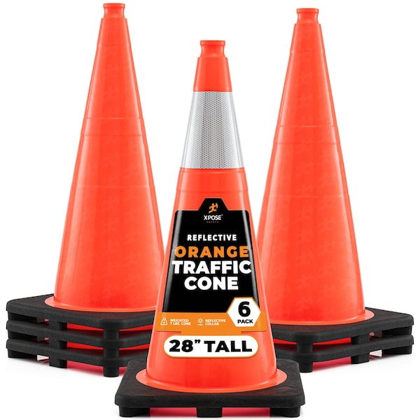 Xpose Safety Traffic Cone, PVC, 28" Height, Orange - OTC28-6-6-X-S