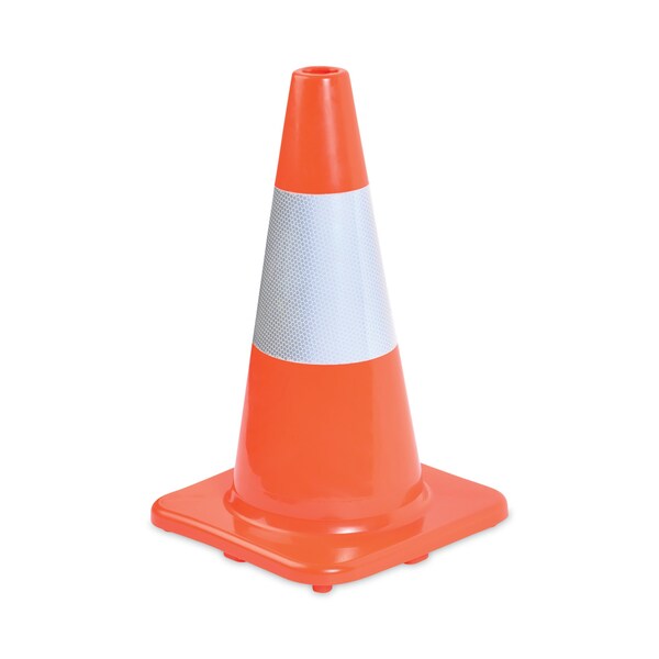 Tatco Traffic Cone, PVC, 18" Height, 2.4 lbs, Orange/Silver - 25500