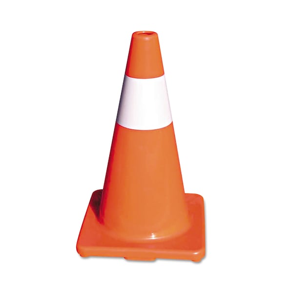 Tatco Traffic Cone, PVC, 18" Height, 2.4 lbs, Orange/Silver - 25500