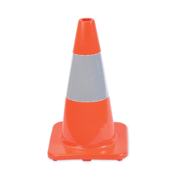 Tatco Traffic Cone, PVC, 18" Height, 2.4 lbs, Orange/Silver - 25500