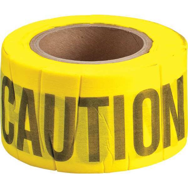 Zoro Select Barricade Tape, Caution, Yellow, 3 in Wide x 150 ft Length, Wood Fiber, 6 mil - 91090