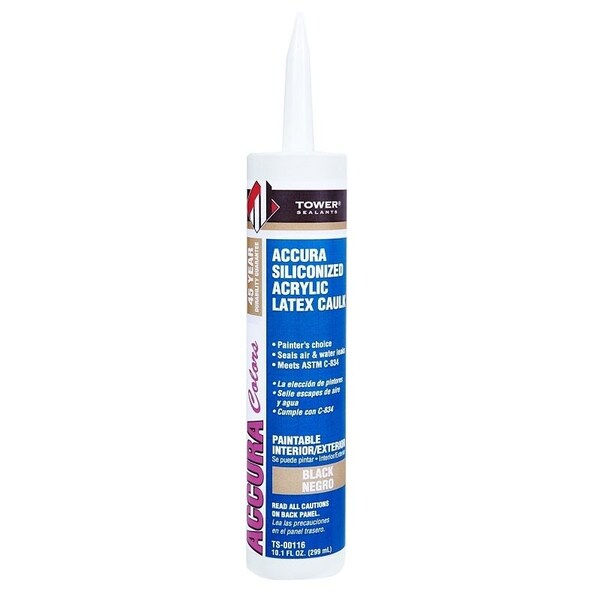 Tower Sealants ACCURA Silicone Caulk, Black, 7 to 14 days Curing, 40 to 140 deg F, 10.1 fl-oz Tube - TS-00116