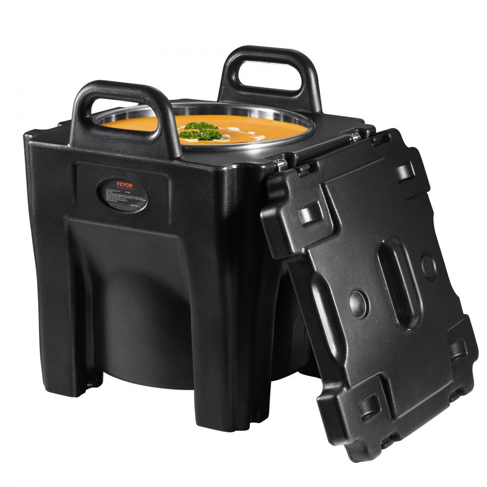 VEVOR Insulated Food Carrier, 32Qt Capacity, Stackable Catering Hot Box w/Stainless Steel Barrel, Top Load LLDPE Food Warmer w/Integral Handles Buckles Stationary Base, for Restaurant Canteen, Black - SPBWXHSBWT30LBMYXV0
