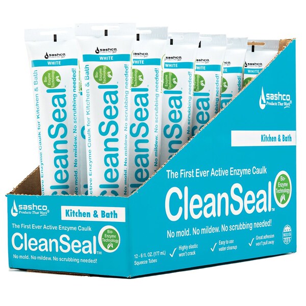 Cleanseal 6 Oz. Sashco White Active Enzyme Caulk for Kitchen and Bath - 11070