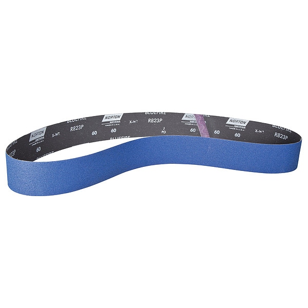 Norton Abrasives Sanding Belt, 4 in W, 36 in L, Coated, Zirconia Alumina, 60 Grit, Coarse, BlueFire R823P, Blue - 78072728827