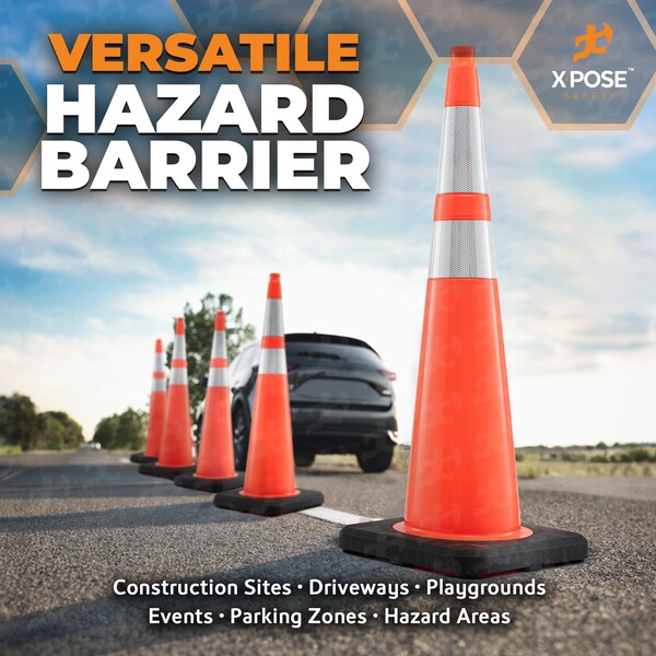Xpose Safety Traffic Safety Cone, PVC, 36 in Height, 15 in Length, Orange - OTC36SL-64-FP252-X