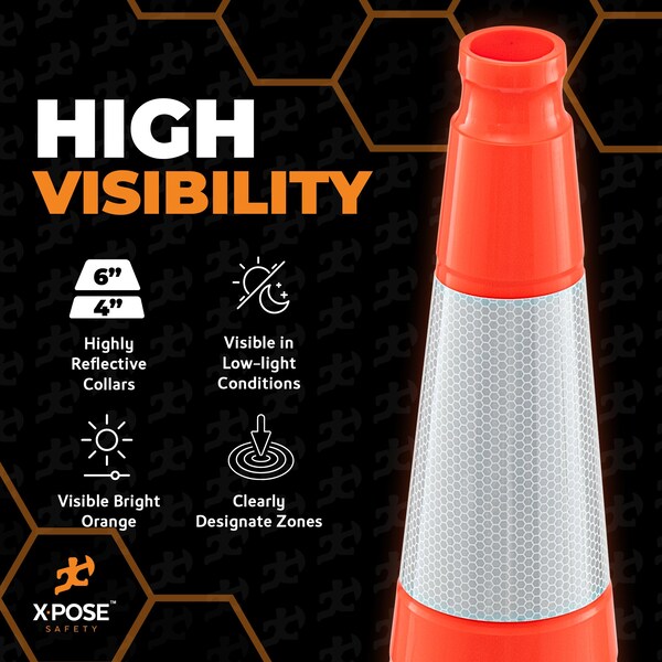Xpose Safety Traffic Safety Cone, PVC, 36 in Height, 15 in Length, Orange - OTC36SL-64-FP252-X