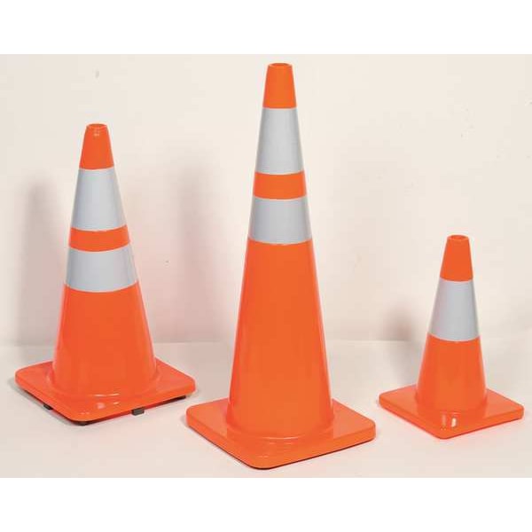 Zoro Select Traffic Cone, PVC, High-Intensity Prismatic, 36 in Height, 12 lb, Orange - 6FHC7