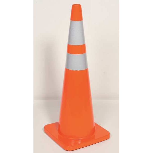 Zoro Select Traffic Cone, PVC, High-Intensity Prismatic, 36 in Height, 12 lb, Orange - 6FHC7