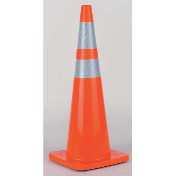 Zoro Select Traffic Cone, PVC, High-Intensity Prismatic, 36 in Height, 12 lb, Orange - 6FHC7