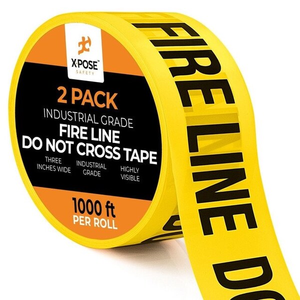 Xpose Safety 2pk Fire Line Do Not Enter Tape Roll, 2 Rolls, 1000 Ft x 3 In Wide Each, Yellow Safety Tape, 2PK - PFLT-2-X-S