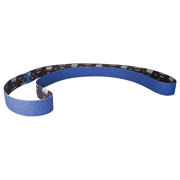 Norton Abrasives Sanding Belt, 3 in W, 132 in L, Coated, Zirconia Alumina, 50 Grit, Coarse, BlueFire R884P, Blue - 78072750135
