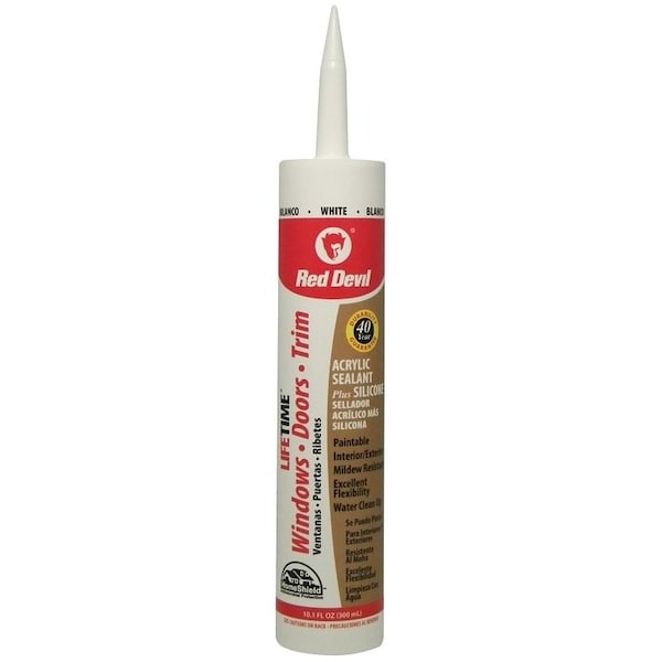 Red Devil Lifetime Acrylic Sealant, White, -20 to 180 deg F, 10.1 fl-oz Cartridge - 0856PR
