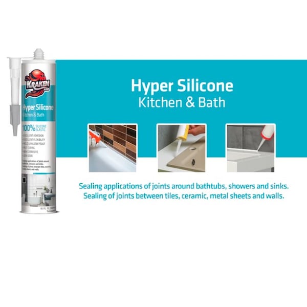 Krakenbond Krakenbond Kitchen & Bath, %100 Silicone, Waterproof Anti Shrink, Shower, Sink, 10.1 oz, Clear - KR918NSCLRNSS