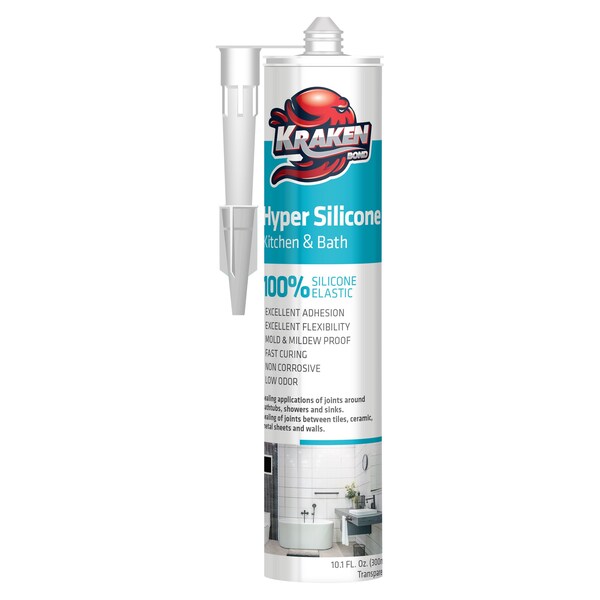 Krakenbond Krakenbond Kitchen & Bath, %100 Silicone, Waterproof Anti Shrink, Shower, Sink, 10.1 oz, Clear - KR918NSCLRNSS