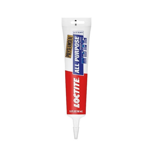 Loctite POLYSEAMSEAL Adhesive Caulk, White, 24 hr to 2 weeks Curing, 40 to 100 deg F, 5.5 oz Squeeze Tube - 2139006