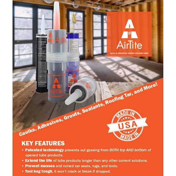 Airtite 10.1 oz. Clear Canister to Seal and Preserve Opened Tubes of Caulk, Adhesive, Grouts, Roofing Tar - AT09
