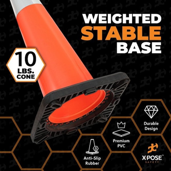 Xpose Safety 36 In Orange Slim Line Traffic Cones with 6 & 4 Collars, 4-PK - OTC36SL-64-4-X-S