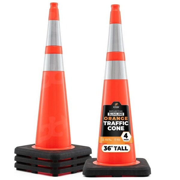 Xpose Safety 36 In Orange Slim Line Traffic Cones with 6 & 4 Collars, 4-PK - OTC36SL-64-4-X-S
