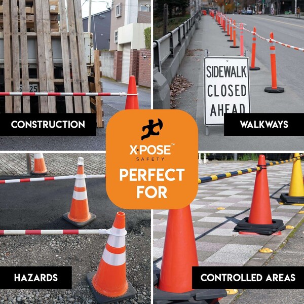 Xpose Safety Retractable Barrier for Traffic Cones White/Orange 53in to 84in - CBO53/84-1-X