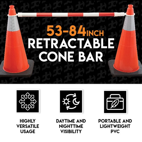 Xpose Safety Retractable Barrier for Traffic Cones White/Orange 53in to 84in - CBO53/84-1-X