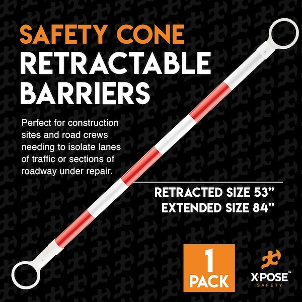 Xpose Safety Retractable Barrier for Traffic Cones White/Orange 53in to 84in - CBO53/84-1-X