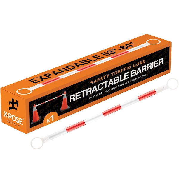 Xpose Safety Retractable Barrier for Traffic Cones White/Orange 53in to 84in - CBO53/84-1-X
