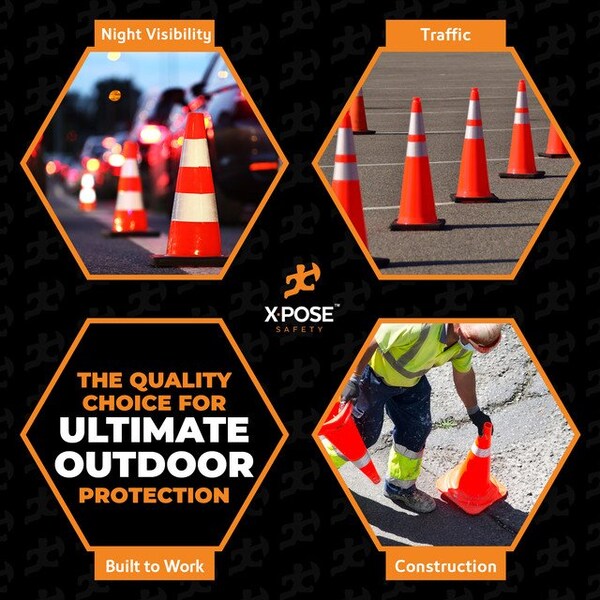 Xpose Safety Traffic Safety Cone, PVC, 28 in Height, 14 in Length, Orange - RC28-64-20-X-S