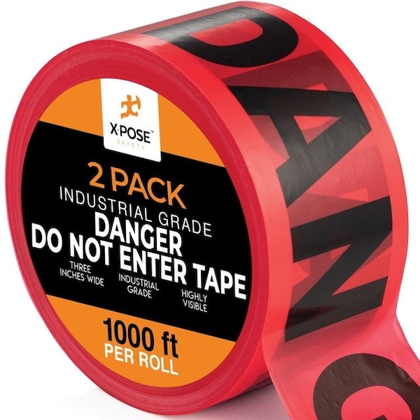 Xpose Safety 2pk Danger Do Not Enter Tape Roll, 2 Rolls, 1000 Ft x 3 In Wide Each, Red Safety Tape, 2PK - PDDNT-2-X-S