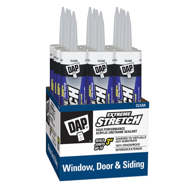 Dap Extreme Stretch Acrylic Sealant, Clear, 10 oz, Cylinder, Acrylic Urethane Base, Clear - 7079818716